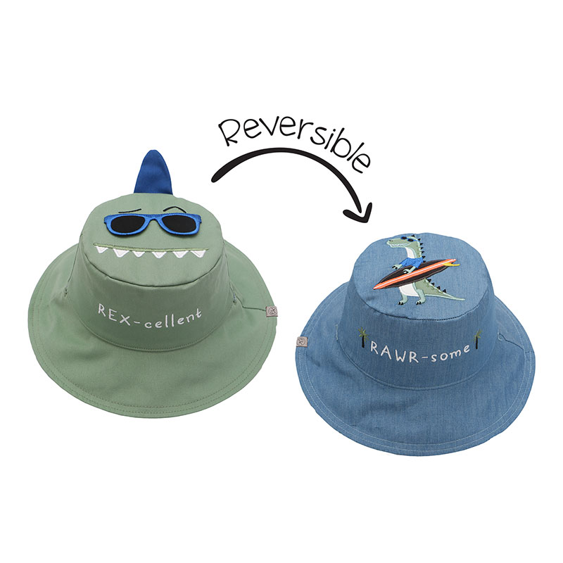 Kids' Sun Hat - Dino/Surfer Dino - Large -100% Cotton