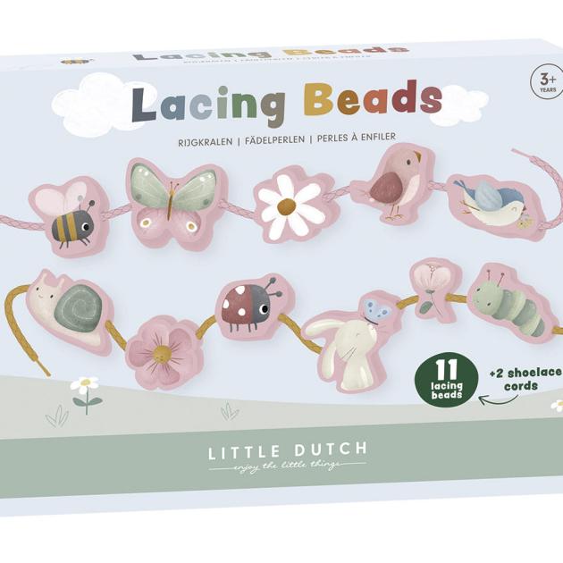 LITTLE DUTCH. Σετ 11 ξύλινες χάνδρες με κορδόνι "Flowers & Butterflies"