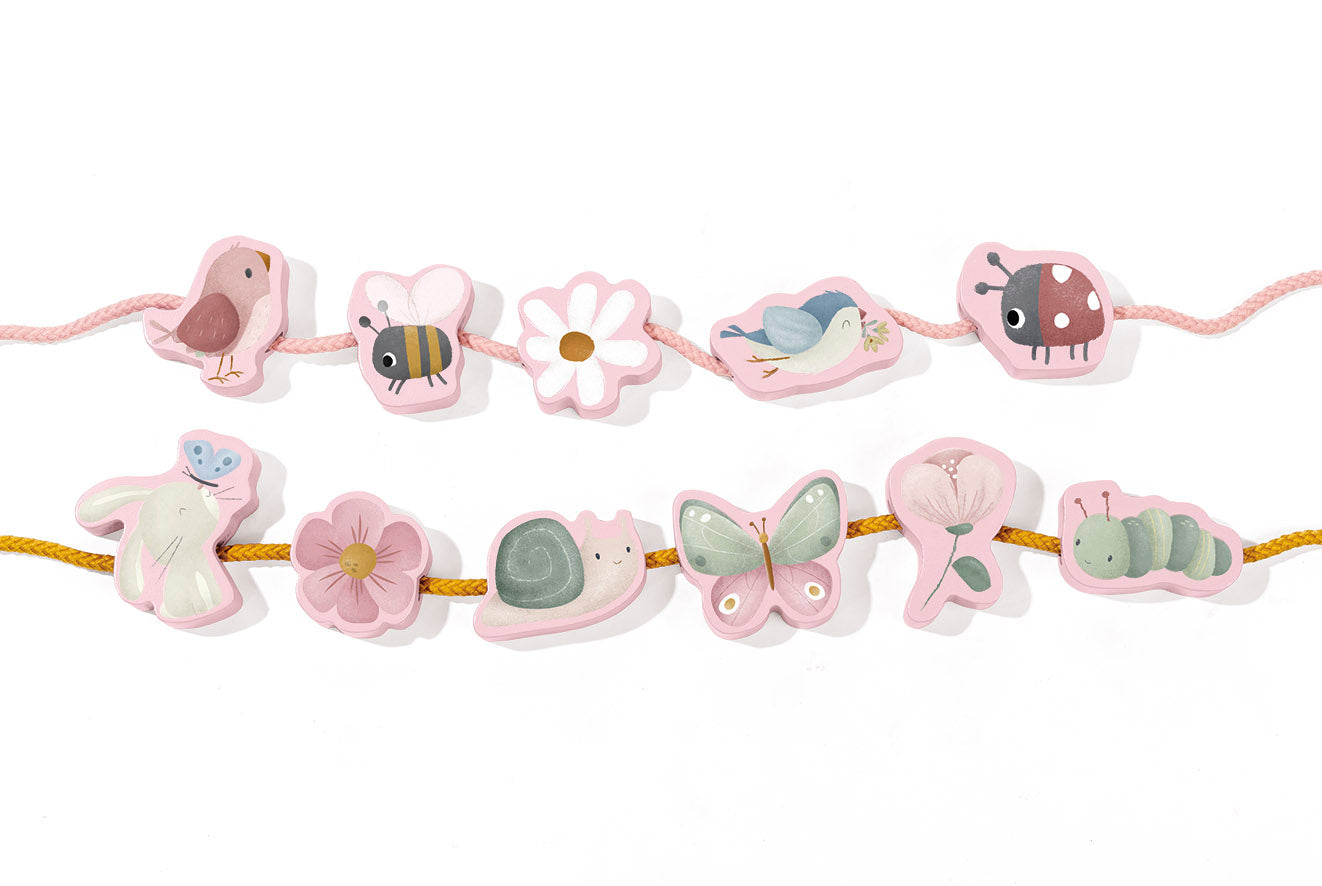 LITTLE DUTCH. Σετ 11 ξύλινες χάνδρες με κορδόνι "Flowers & Butterflies" - Image 4