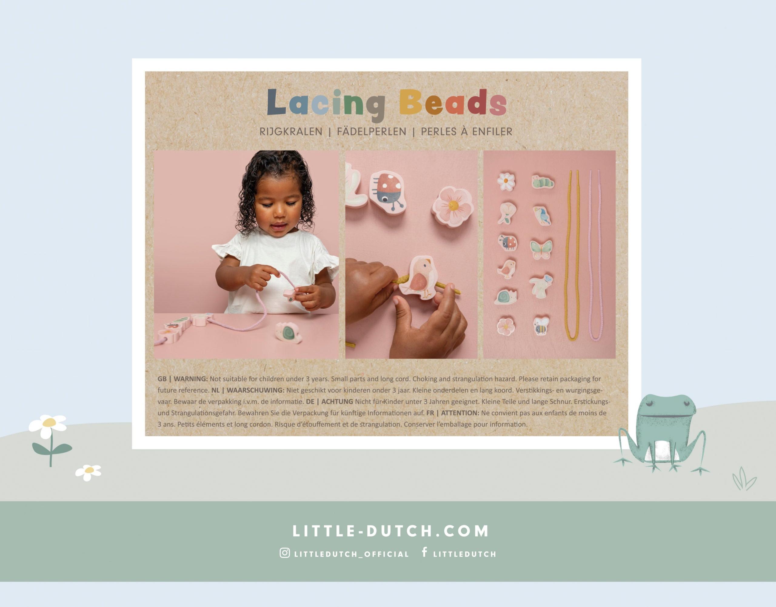 LITTLE DUTCH. Σετ 11 ξύλινες χάνδρες με κορδόνι "Flowers & Butterflies" - Image 5